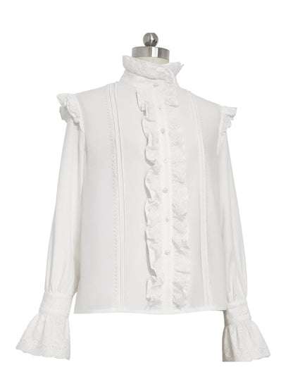 Theater White Fashion Sleeves Ruffle Shirt Ouji High Bunny Long Collar