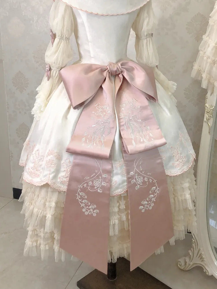 Blumen Rosa Schleppe Grün Stickerei / Schleife Groß Schwarz