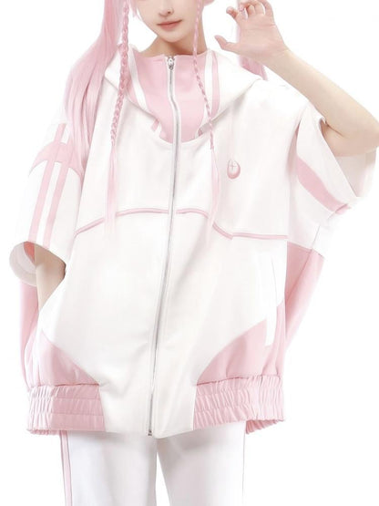 Landmine Style Zipper Sweatshirt Elbow-length Sleeves Jirai Kei Jacket without Hoodie