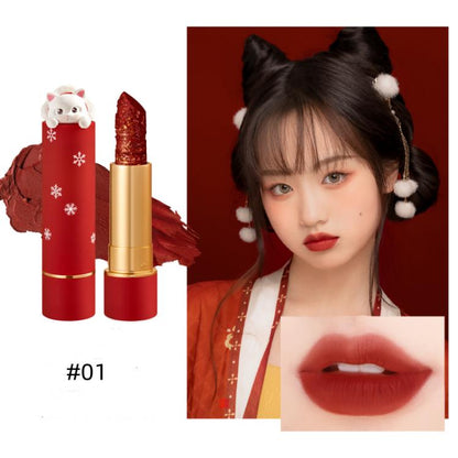 Cute Cat Matte Finish Lipstick Forbidden City Embossed