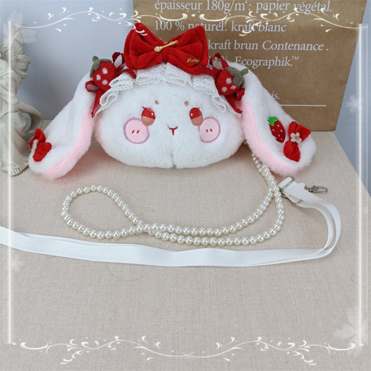 Strawberry Rabbit Sweet Bowknots Plush Crossbody