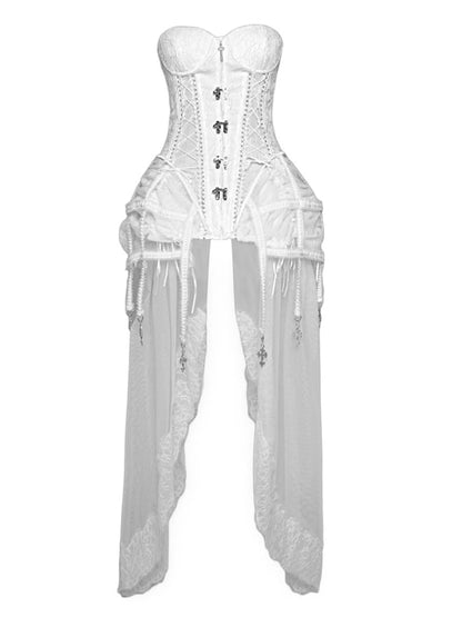 White Goth Style Birdcage Skirt and Bustier Corset Set