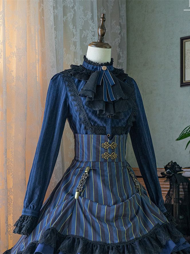 Blouse Gothic Collar / White Dark – Blue) Available Red High Colors Lolita Fabric 4 Washed in Suede (Black