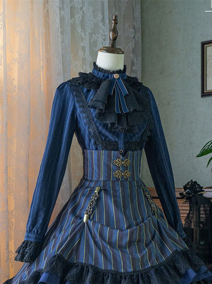 Blouse Gothic Collar / White Dark – Blue) Available Red High Colors Lolita Fabric 4 Washed in Suede (Black