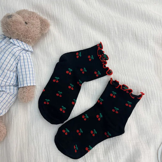 Clearance - Black Cherry Ruffle Trim Socks