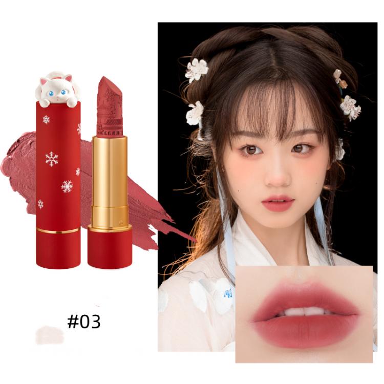 Cute Cat Matte Finish Lipstick Forbidden City Embossed