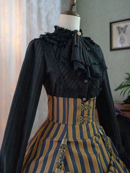 Blouse Gothic Collar / White Dark – Blue) Available Red High Colors Lolita Fabric 4 Washed in Suede (Black