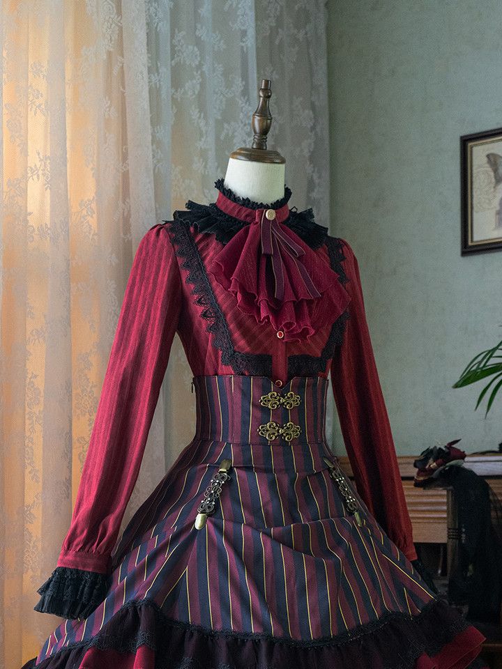 Blouse Gothic Collar / White Dark – Blue) Available Red High Colors Lolita Fabric 4 Washed in Suede (Black