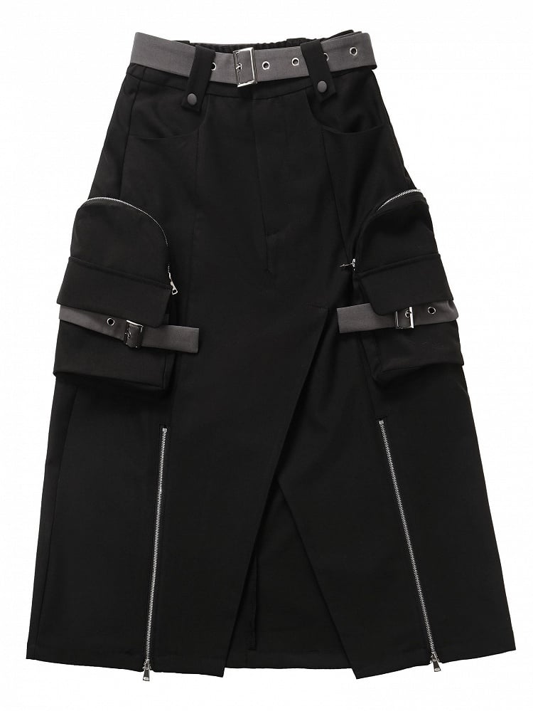 Cargo Long Techwear Wasteland Black Skirt Slit