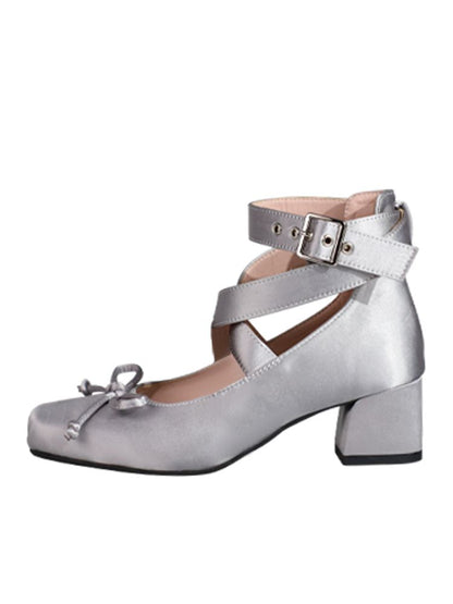 Wickelschuhe Satin Knöchelriemen Grau Elegante Ballettschuhe