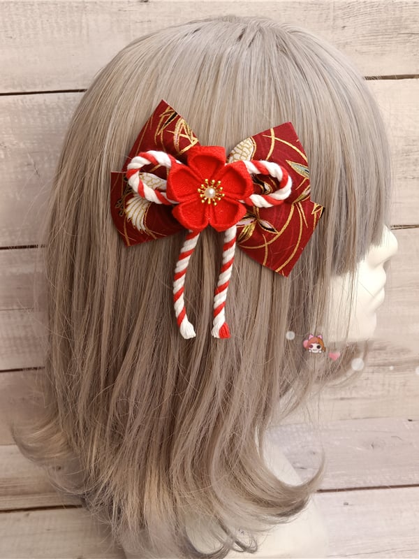 Red / Pink Handmade Sakura Design Bow Hairclip