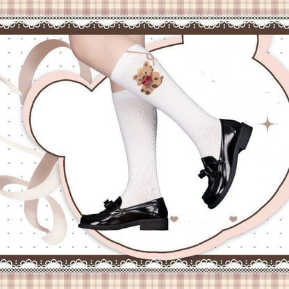 Bear Bow Lace-up Print Lolita Under Knee Stockings