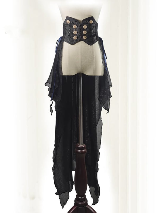Ouji Langer Hüftgürtel aus schwarzem Chiffon Lolita mit Schleppe