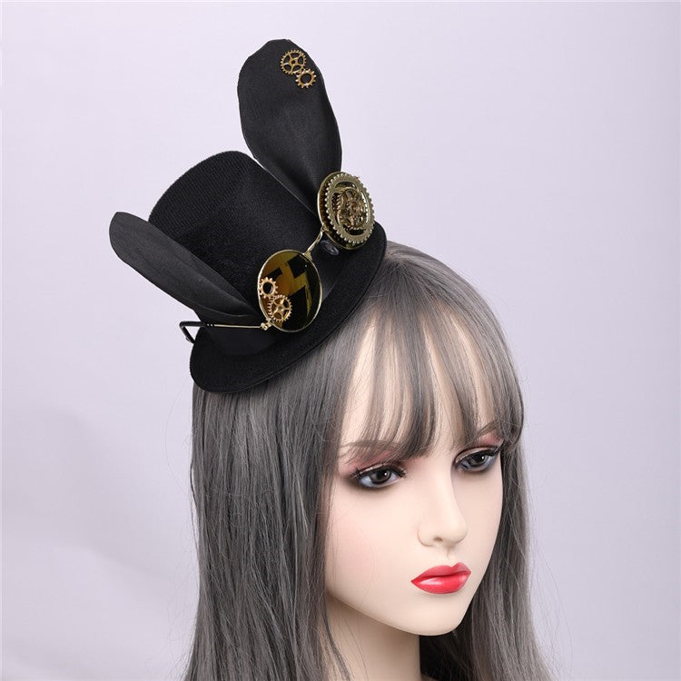 Gears Rabbit Ear Design Black Mini Hat