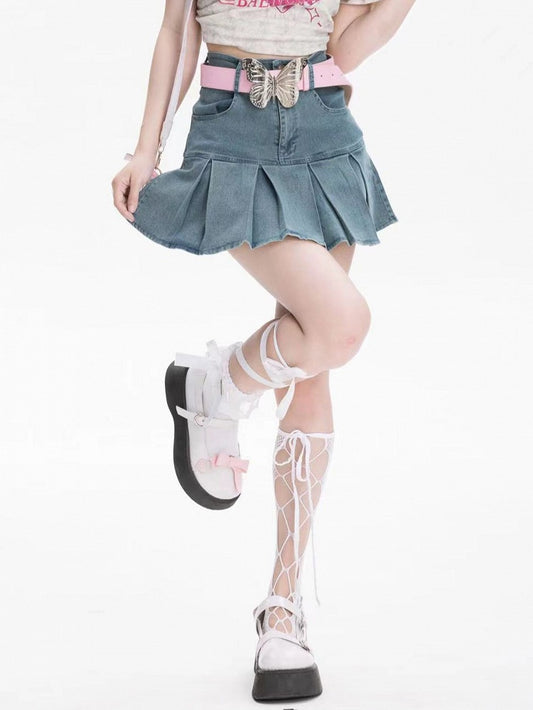 Blue Box High Pleat Skirt Waist Denim Hem