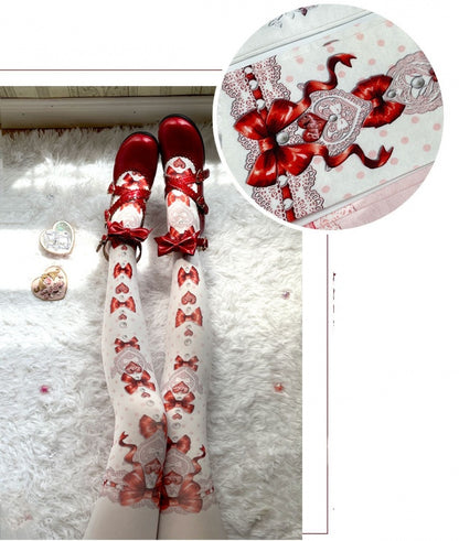 Sweetheart and Bowknot Print Sweet Lolita Tights