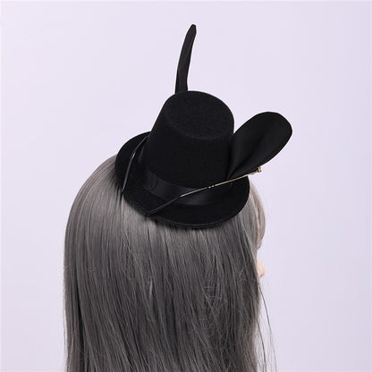 Gears Rabbit Ear Design Black Mini Hat