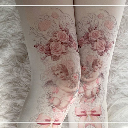 Rose Angel  Print Tights