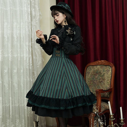 Corset Available Colors High-Waist 4 Skirt Gothic Striped – Lolita