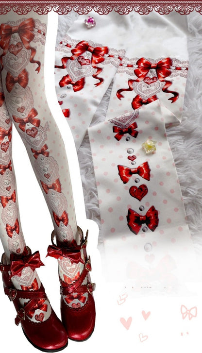 Sweetheart and Bowknot Print Sweet Lolita Tights