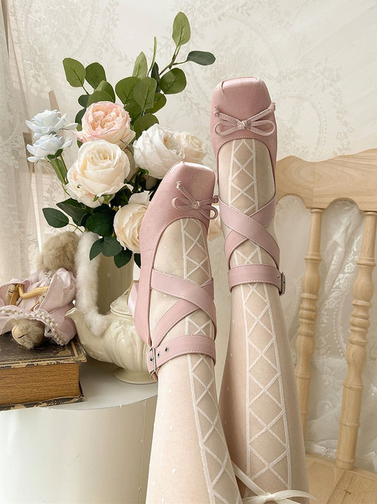 Wickelballettschuhe mit Knöchelriemen aus Satin, elegant, Rosa