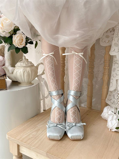 Ballerinas Knöchel Elegante Schuhe Blau Wickelriemen Satin