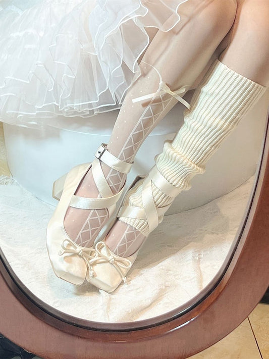 Wickelschuhe Ballett Weiß Elegant Satin Riemchen Knöchel