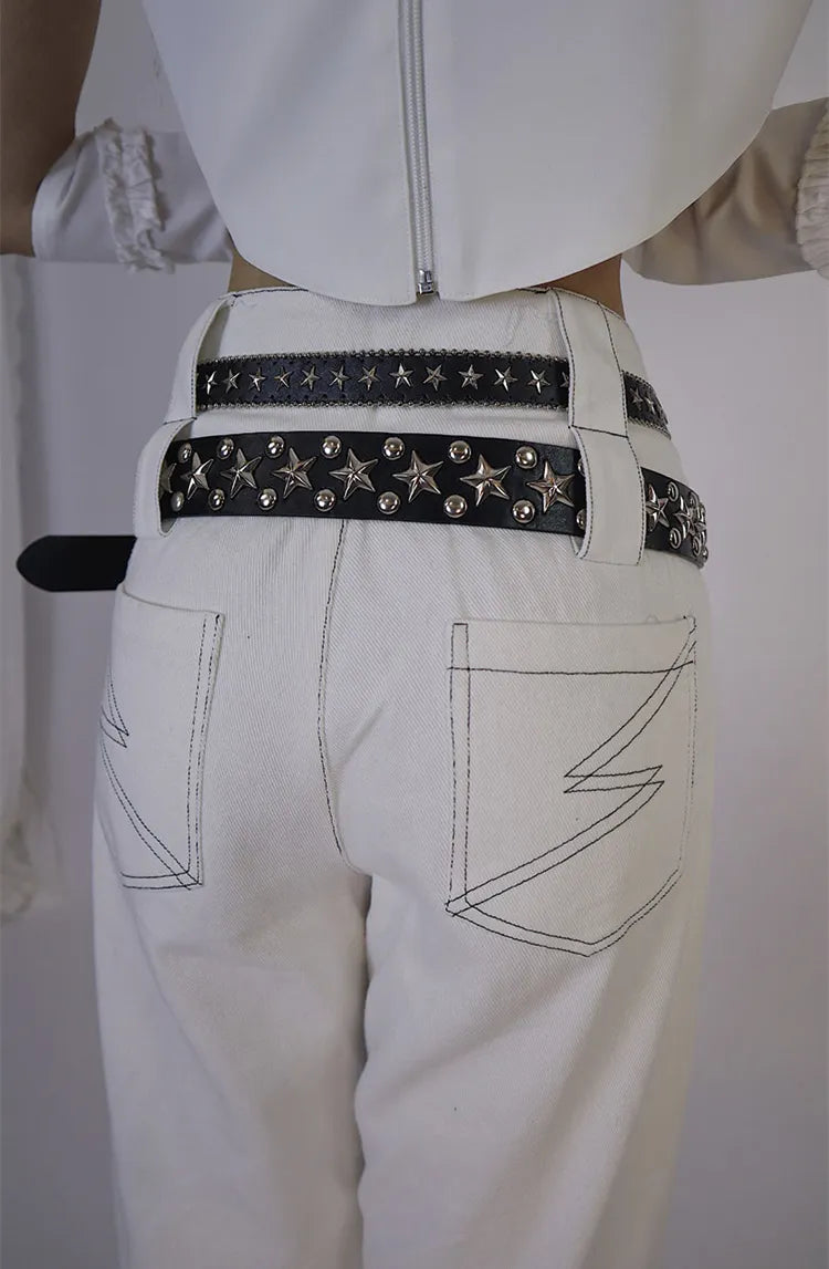 Bund Denim Details (Hüftgurte Doppel Hose Schnürung Weiß Enthalten) Nicht