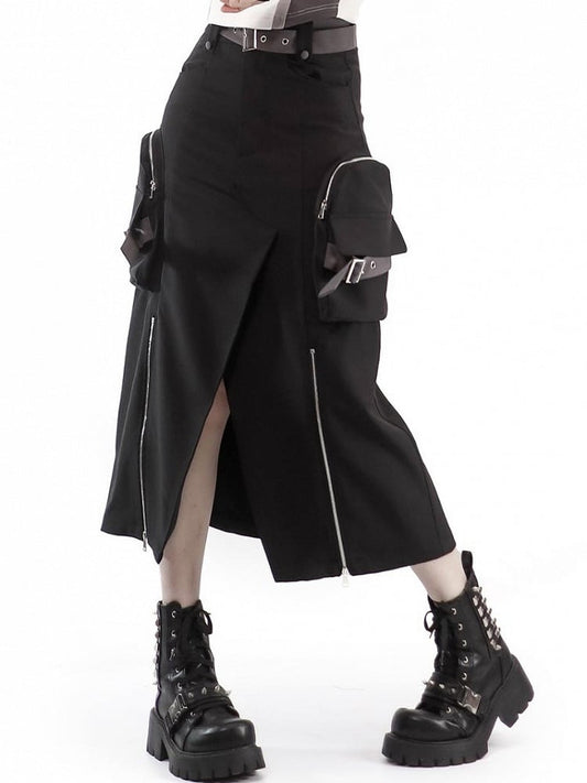 Cargo Long Techwear Wasteland Black Skirt Slit