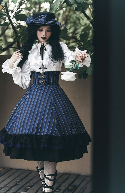 Blouse Gothic Collar / White Dark – Blue) Available Red High Colors Lolita Fabric 4 Washed in Suede (Black