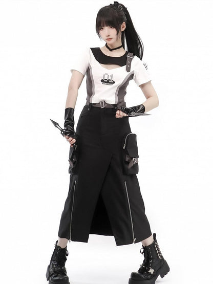 Cargo Long Techwear Wasteland Black Skirt Slit