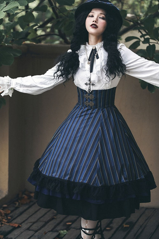 Blouse Gothic Collar / White Dark – Blue) Available Red High Colors Lolita Fabric 4 Washed in Suede (Black