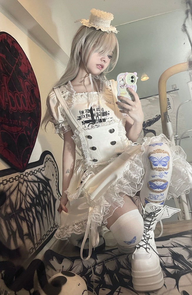 Weiße Schnürstiefel im Goth-Fledermaus-Plateau-Design mit Flügeln