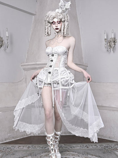 White Goth Style Birdcage Skirt and Bustier Corset Set