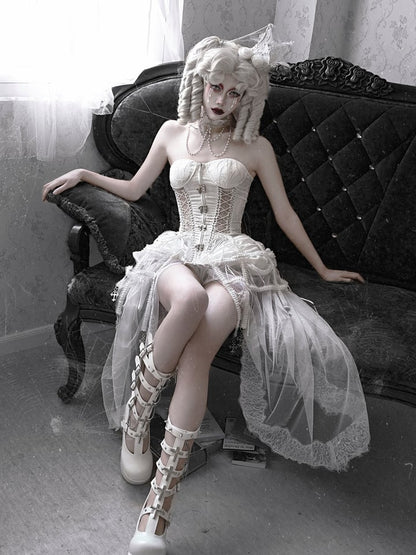 White Goth Style Birdcage Skirt and Bustier Corset Set