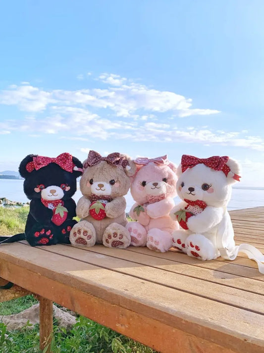 Strawberry Bag Bear White/Black/Coffee/Pink Plush