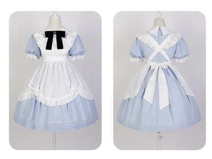 Robe de soubrette bleue Sax d'Alice au pays des merveilles avec tablier blanc