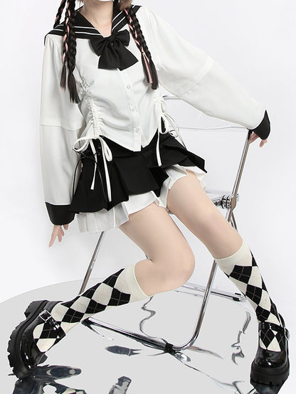 Skirt White/Gray Tiered Pleat Double and Black Box