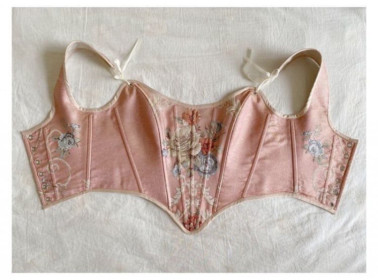 Pink Floral  Scoop Neckline Corset