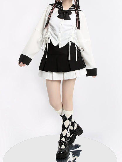 Skirt White/Gray Tiered Pleat Double and Black Box