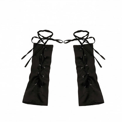 Cropped Top+Lace-up Set Irregular Print Black Halter Top+Butterfly Sleeves
