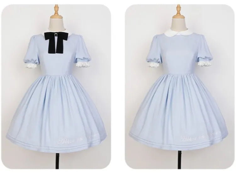 Robe de soubrette bleue Sax d'Alice au pays des merveilles avec tablier blanc