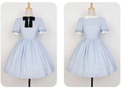 Robe de soubrette bleue Sax d'Alice au pays des merveilles avec tablier blanc