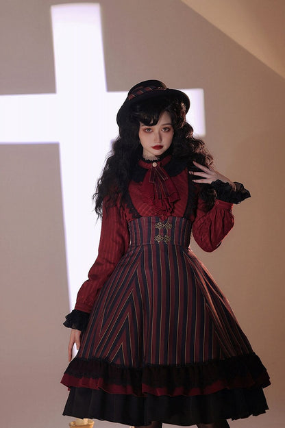 Blouse Gothic Collar / White Dark – Blue) Available Red High Colors Lolita Fabric 4 Washed in Suede (Black