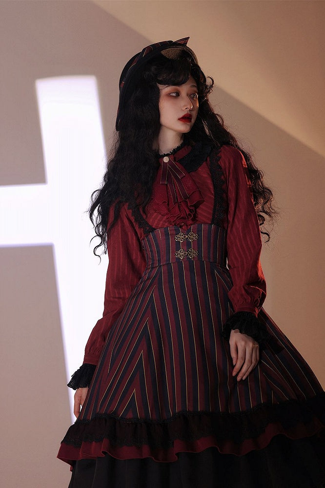 Blouse Gothic Collar / White Dark – Blue) Available Red High Colors Lolita Fabric 4 Washed in Suede (Black