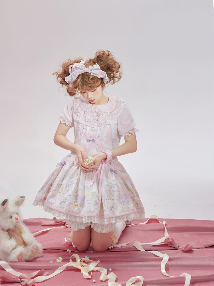 Robe salopette à capuche amovible Sweet Lolita rose licorne et dessert