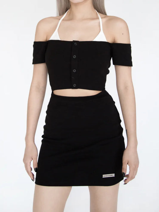 S Waist Dress Bust Halter Neck Cutout Black Clearance 67CM Size - for