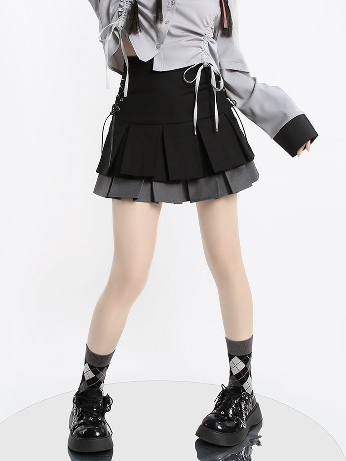 Skirt White/Gray Tiered Pleat Double and Black Box