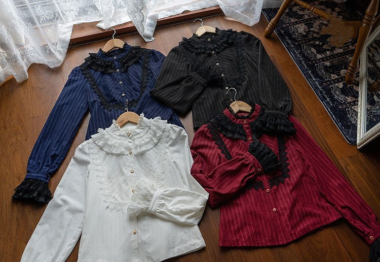 Blouse Gothic Collar / White Dark – Blue) Available Red High Colors Lolita Fabric 4 Washed in Suede (Black