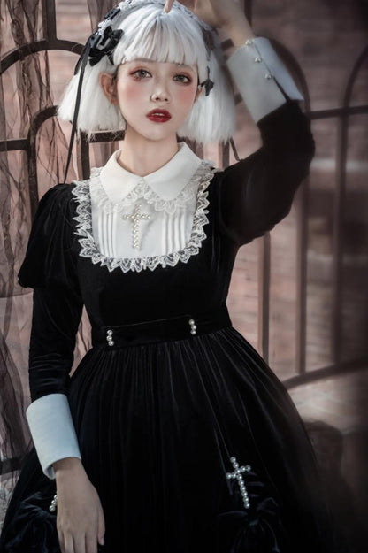 Black and White Elegant Juliette Sleeves Nun Lolita Dress